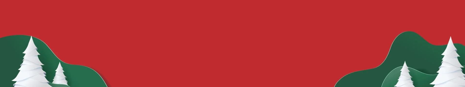 Christmas countdown banner with red background and green paper-cut winter pine trees on both sides