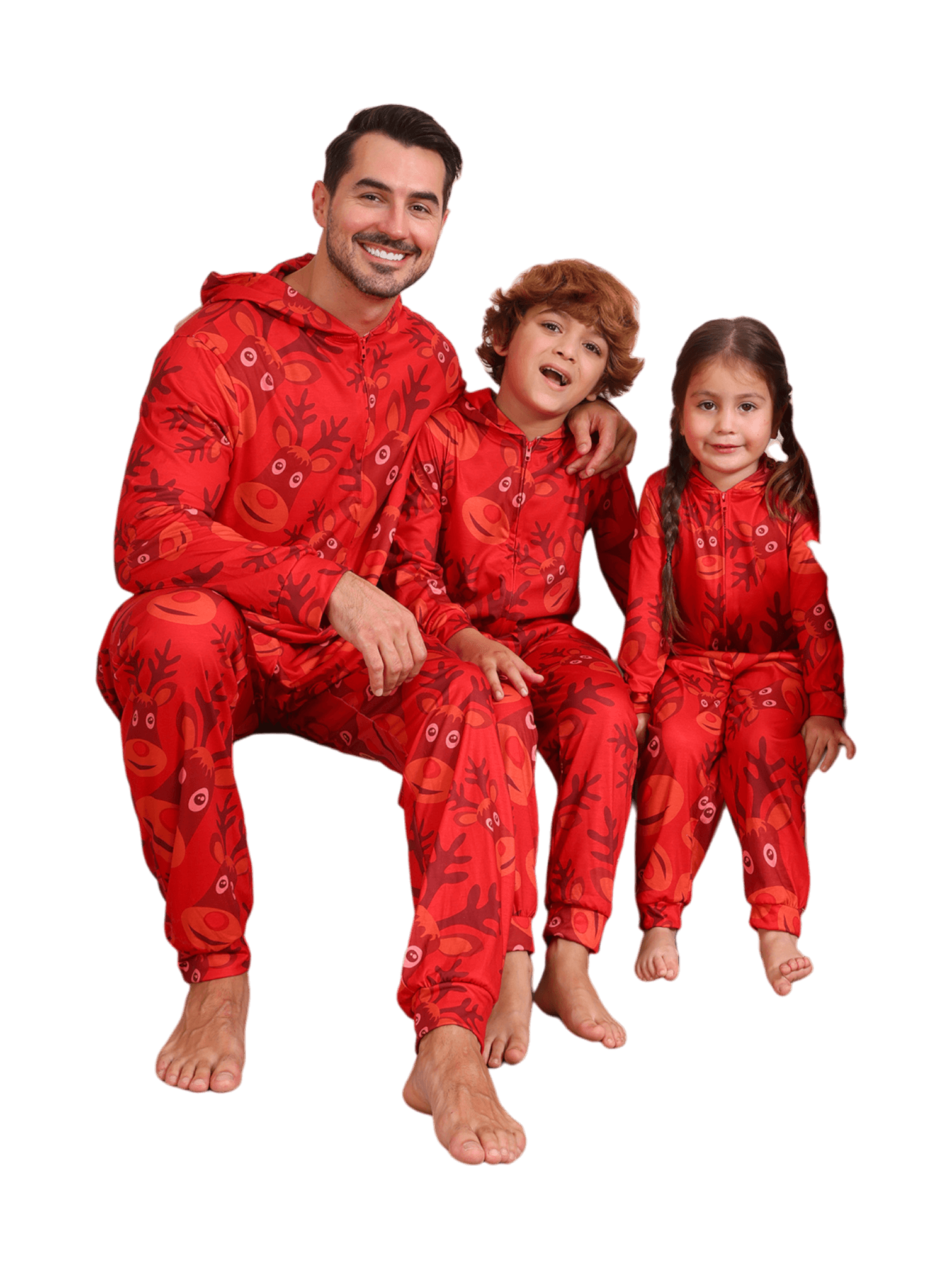 Reindeer Emoji pattern jumpsuit with reindeer hood design