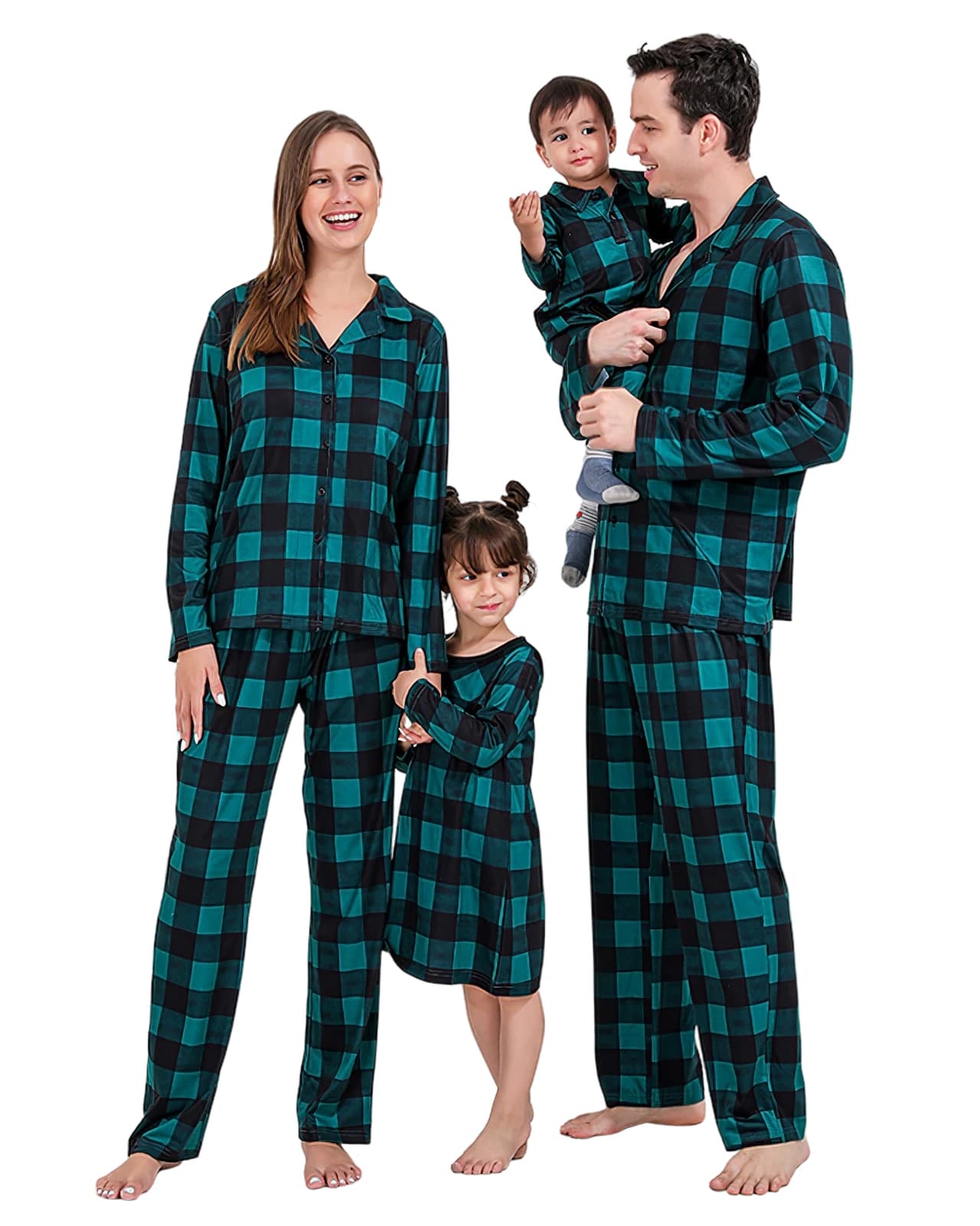 Modern green checked family Christmas pajamas