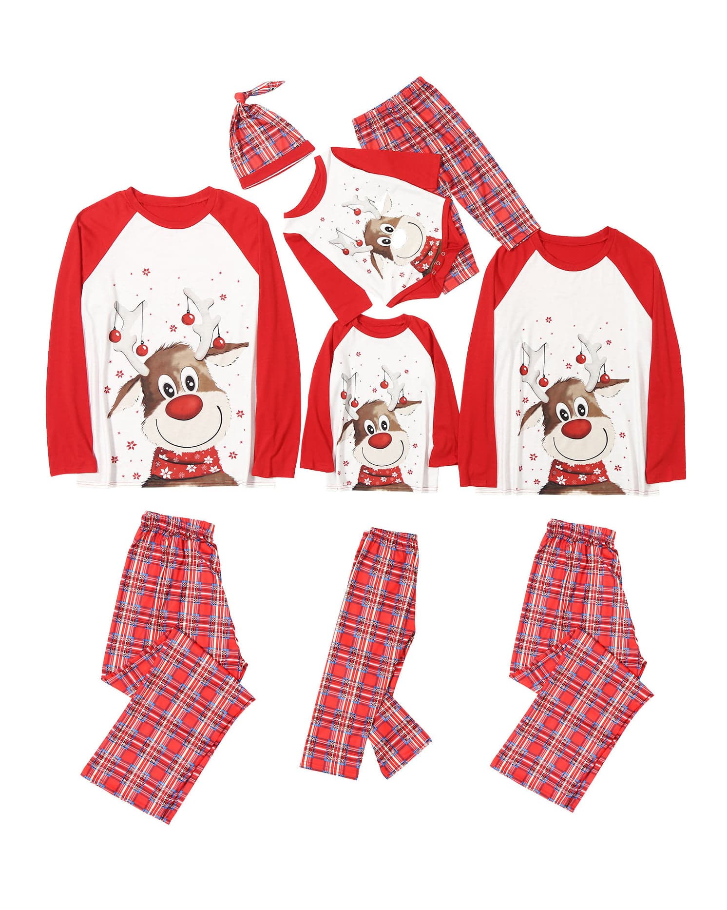 Cute Reindeer Christmas Pajamas, Tartan Check