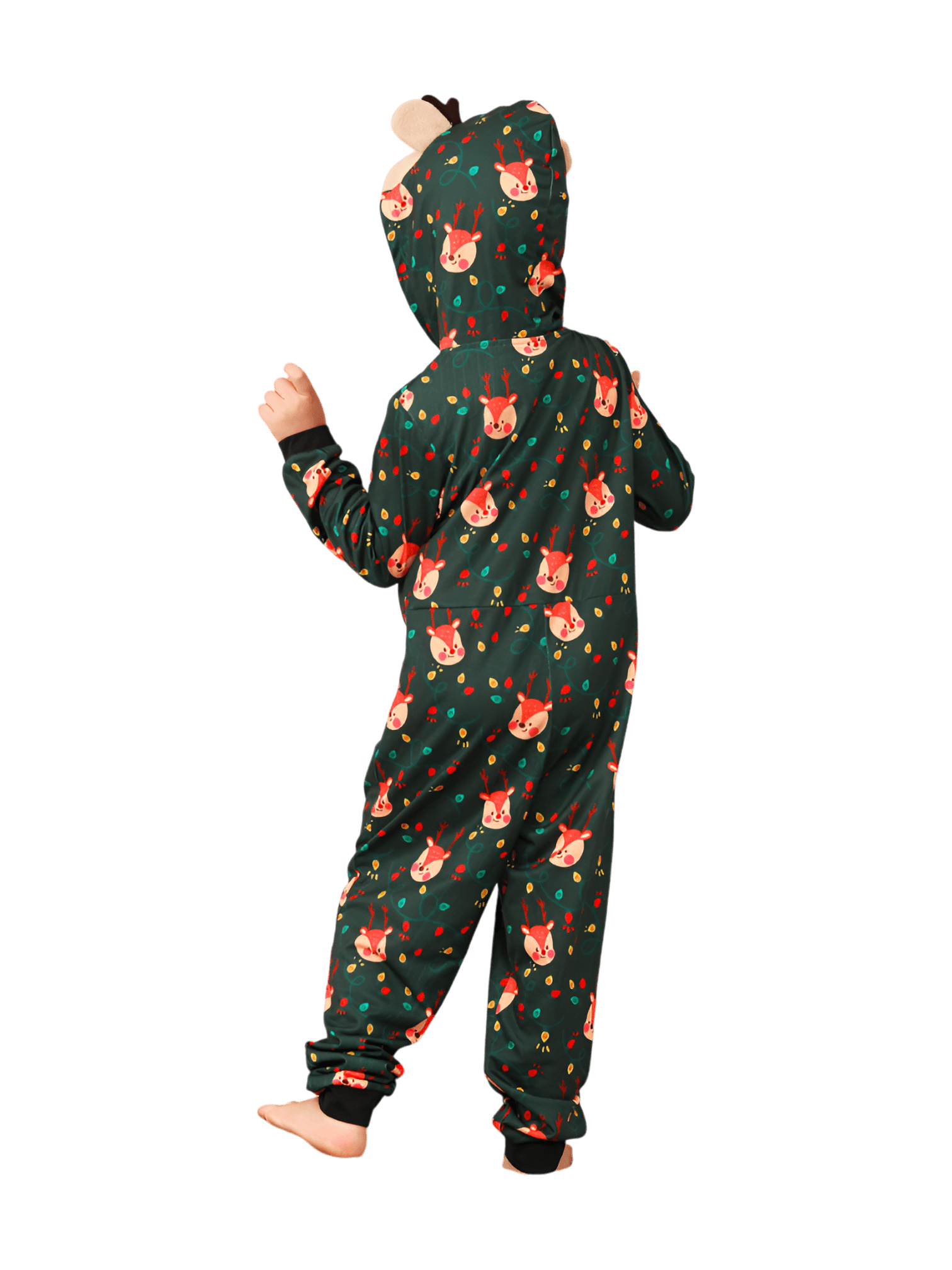 Green cute reindeer jumpsuit with reindeer hood for all ages