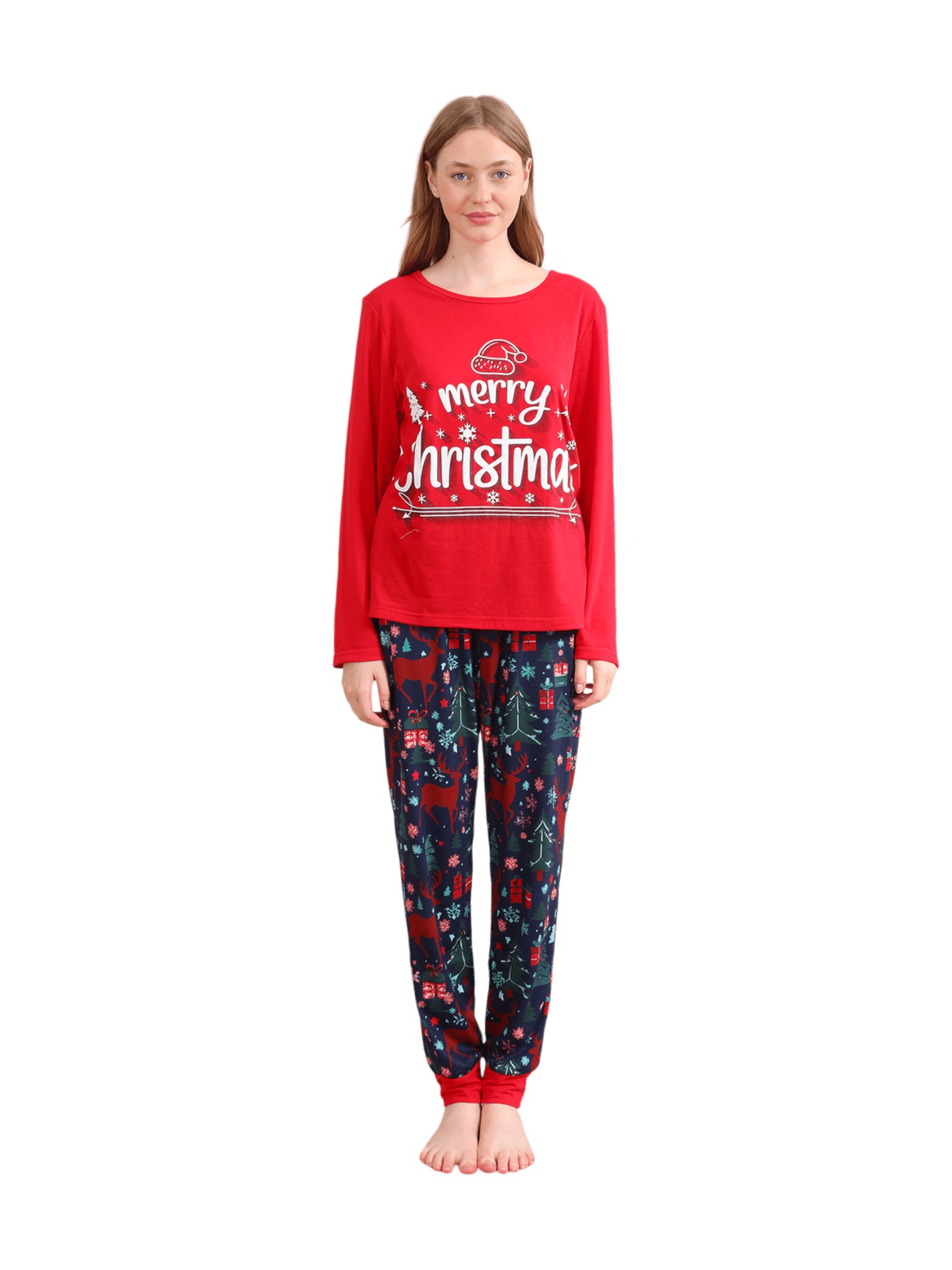 Red blue family Merry Christmas printed pajama with patterns