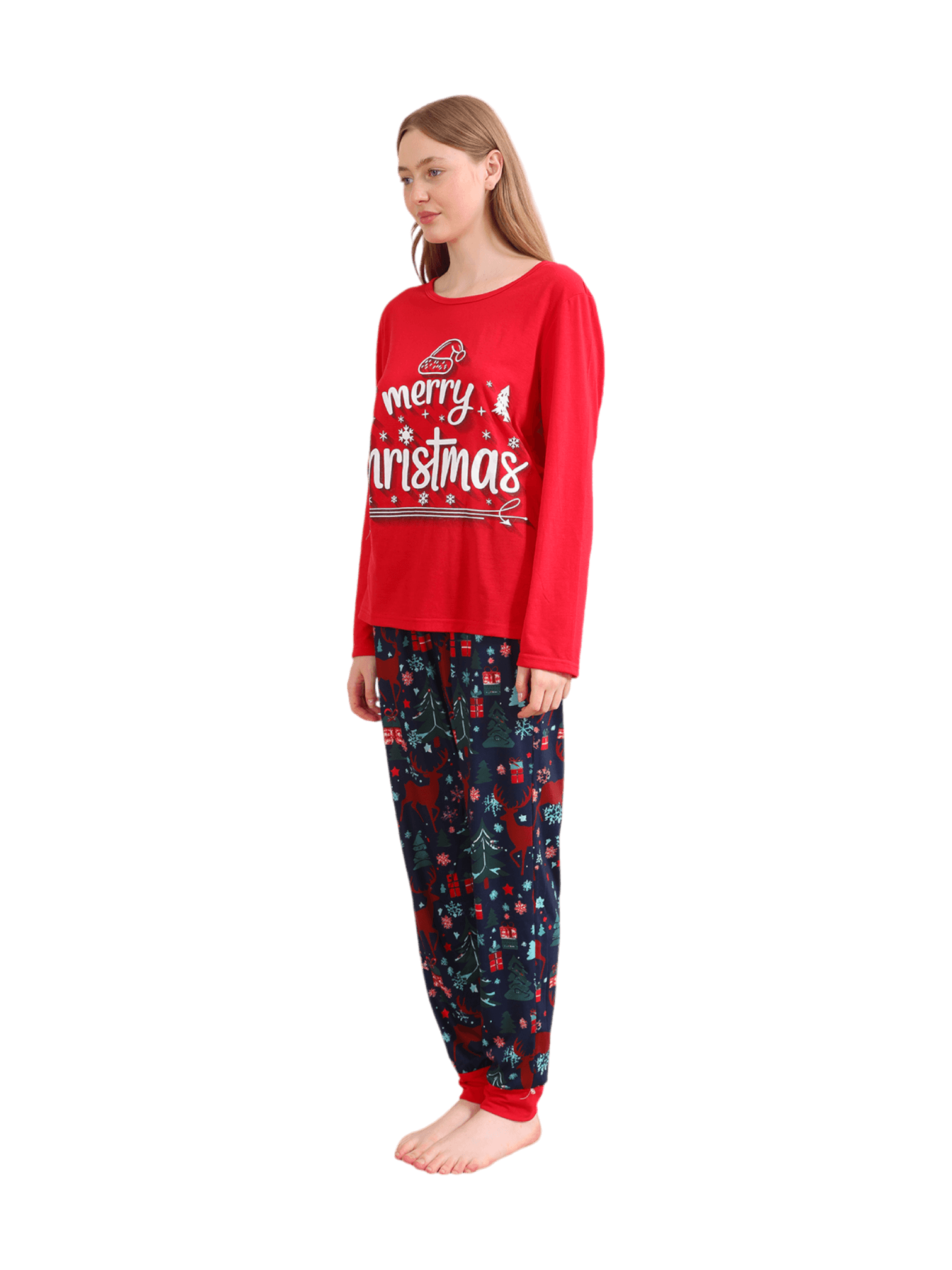 Red blue family Merry Christmas printed pajama with patterns