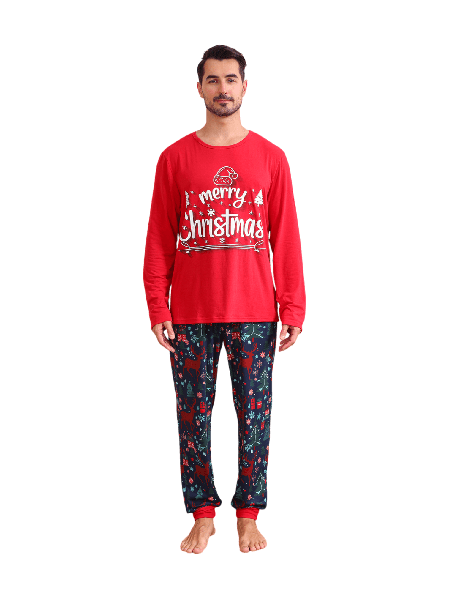 Red blue family Merry Christmas printed pajama with patterns