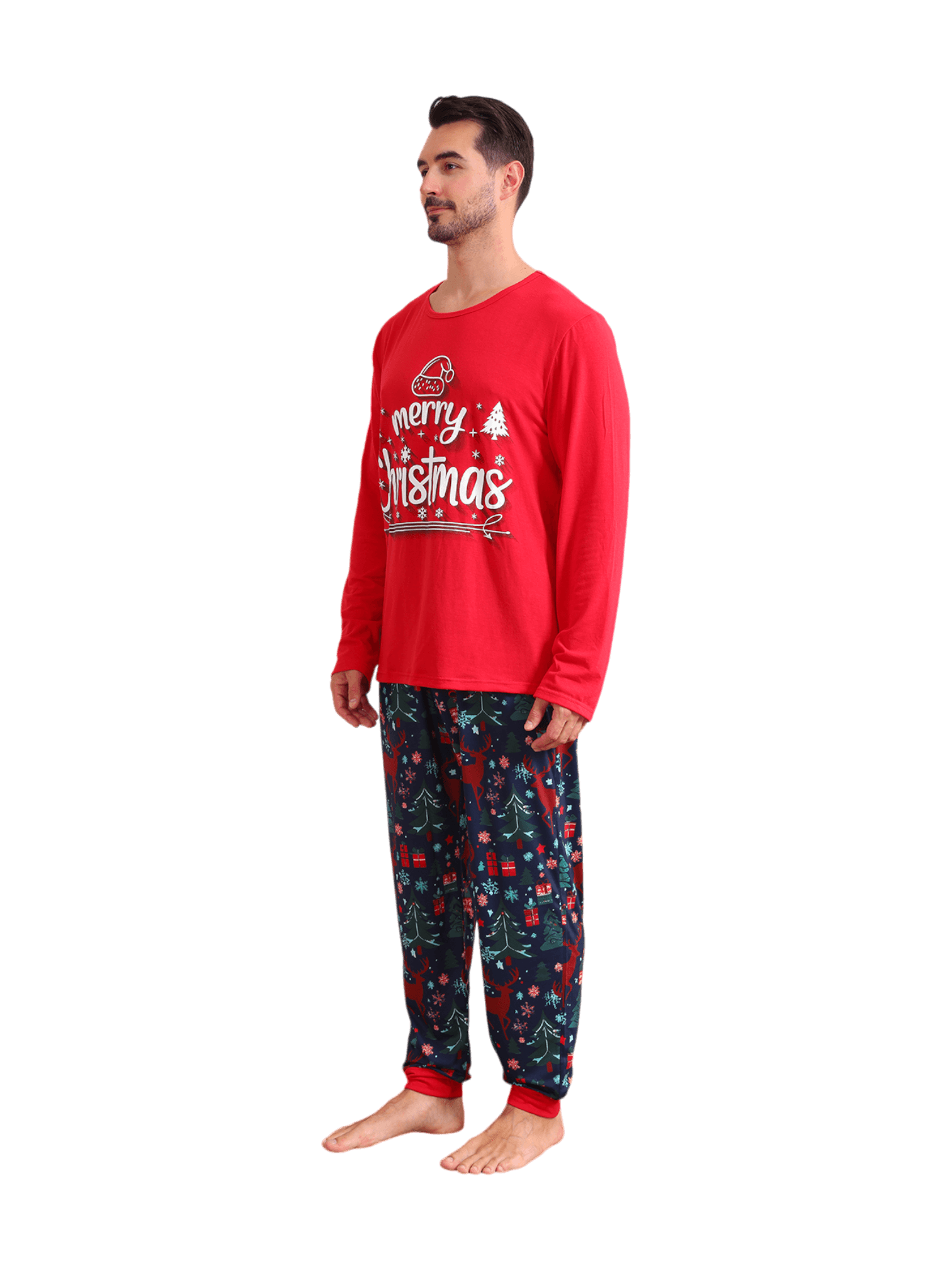 Red blue family Merry Christmas printed pajama with patterns