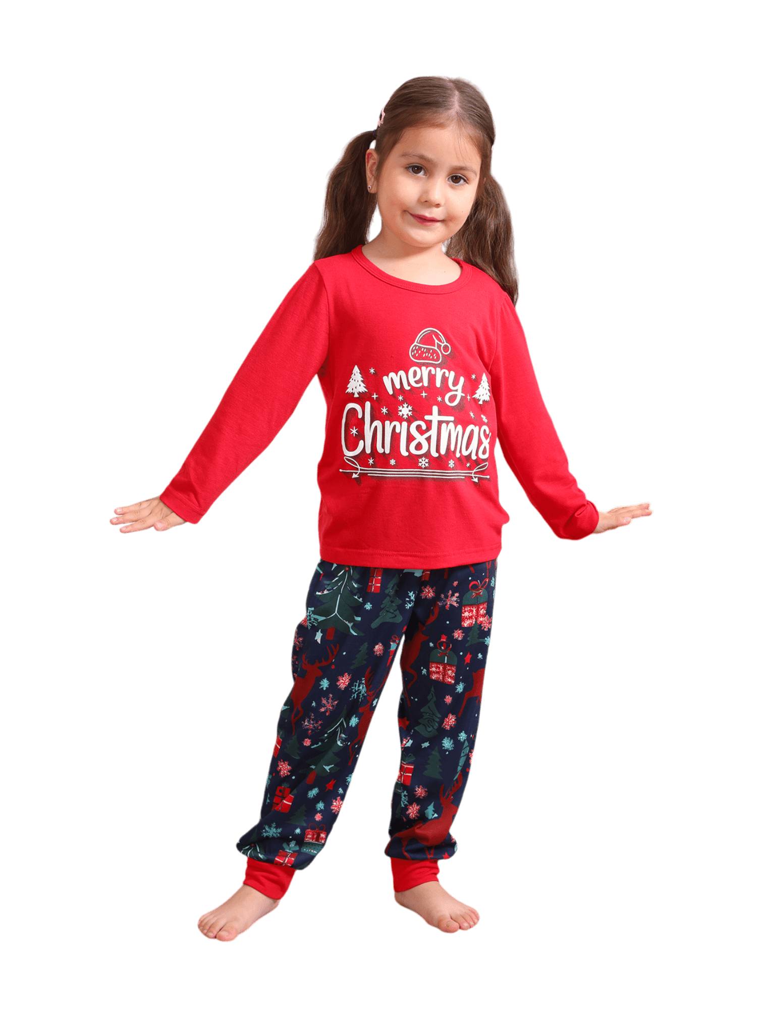 Red blue family Merry Christmas printed pajama with patterns