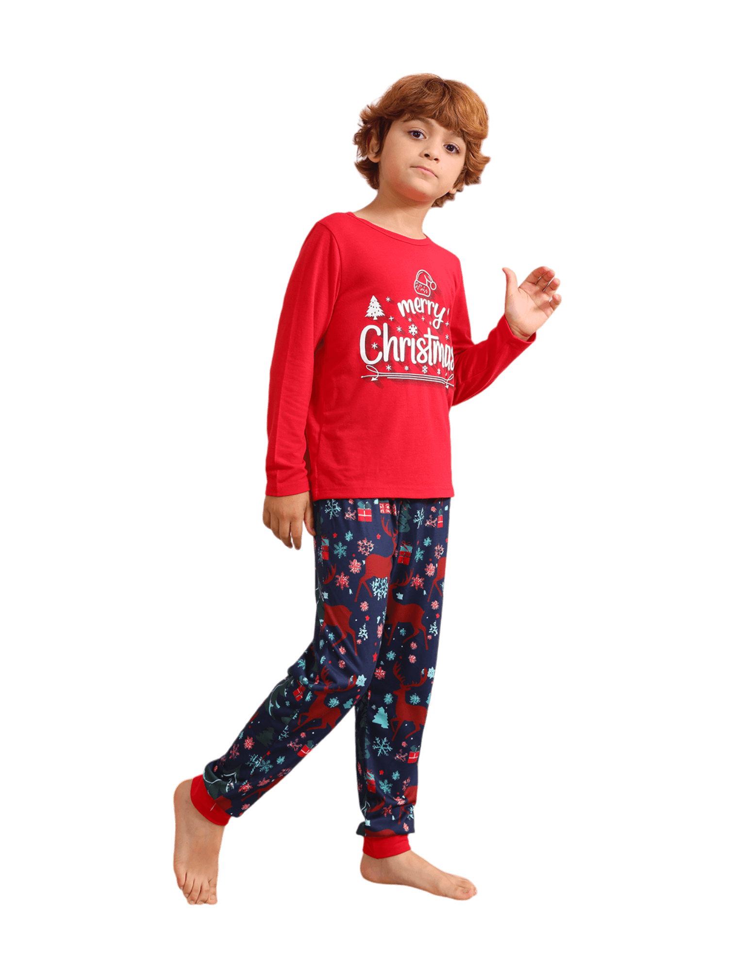 Red blue family Merry Christmas printed pajama with patterns