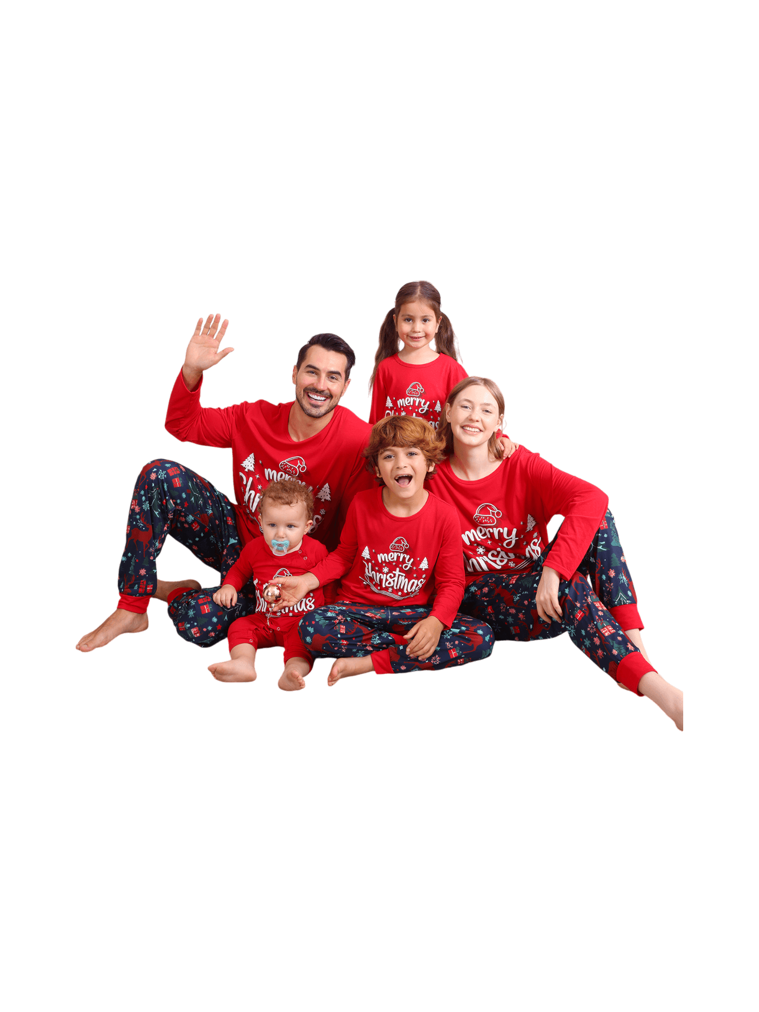 Red blue family Merry Christmas printed pajama with patterns