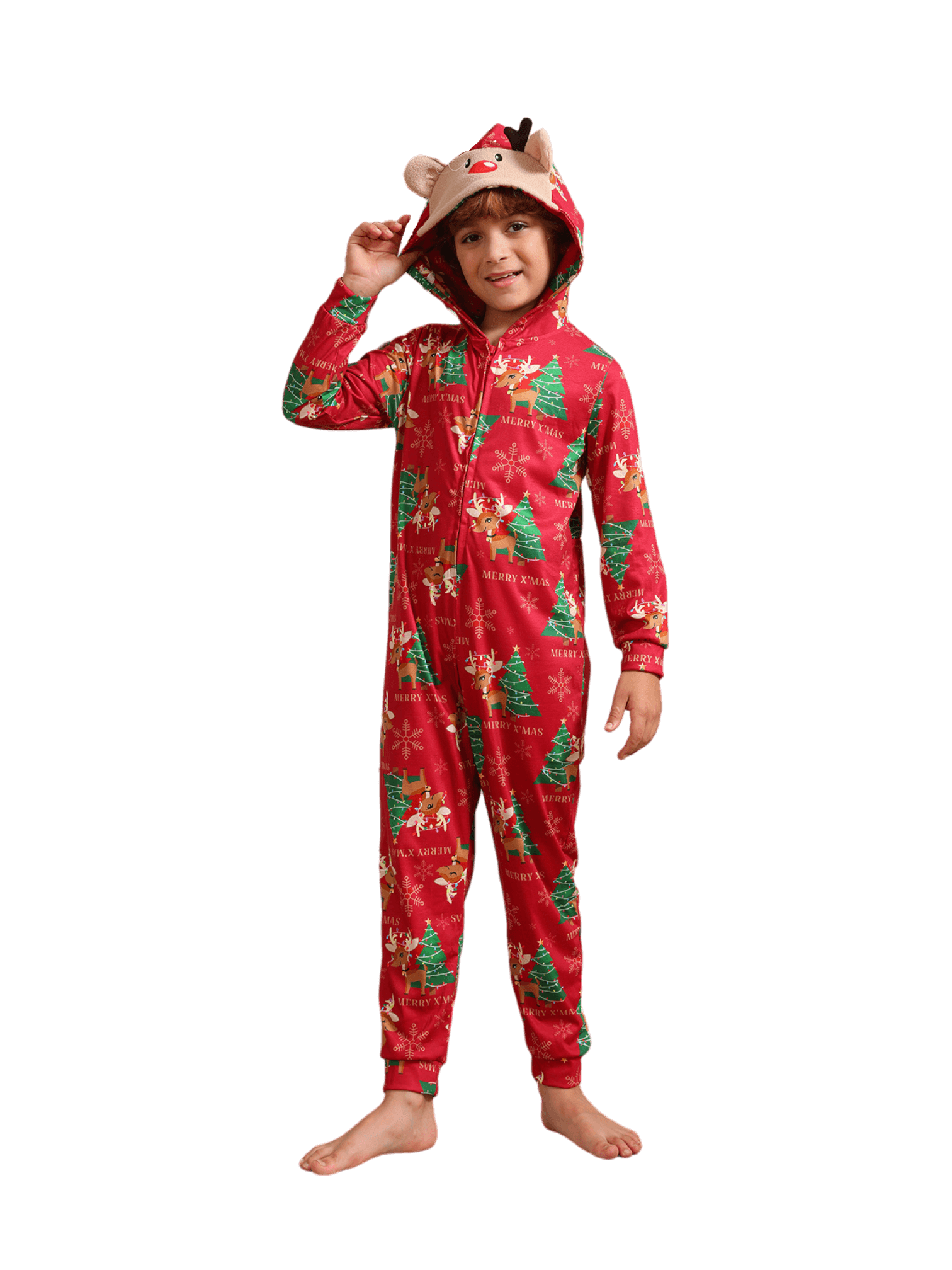 Merry xmas Family Jumpsuit red reindeer pattern