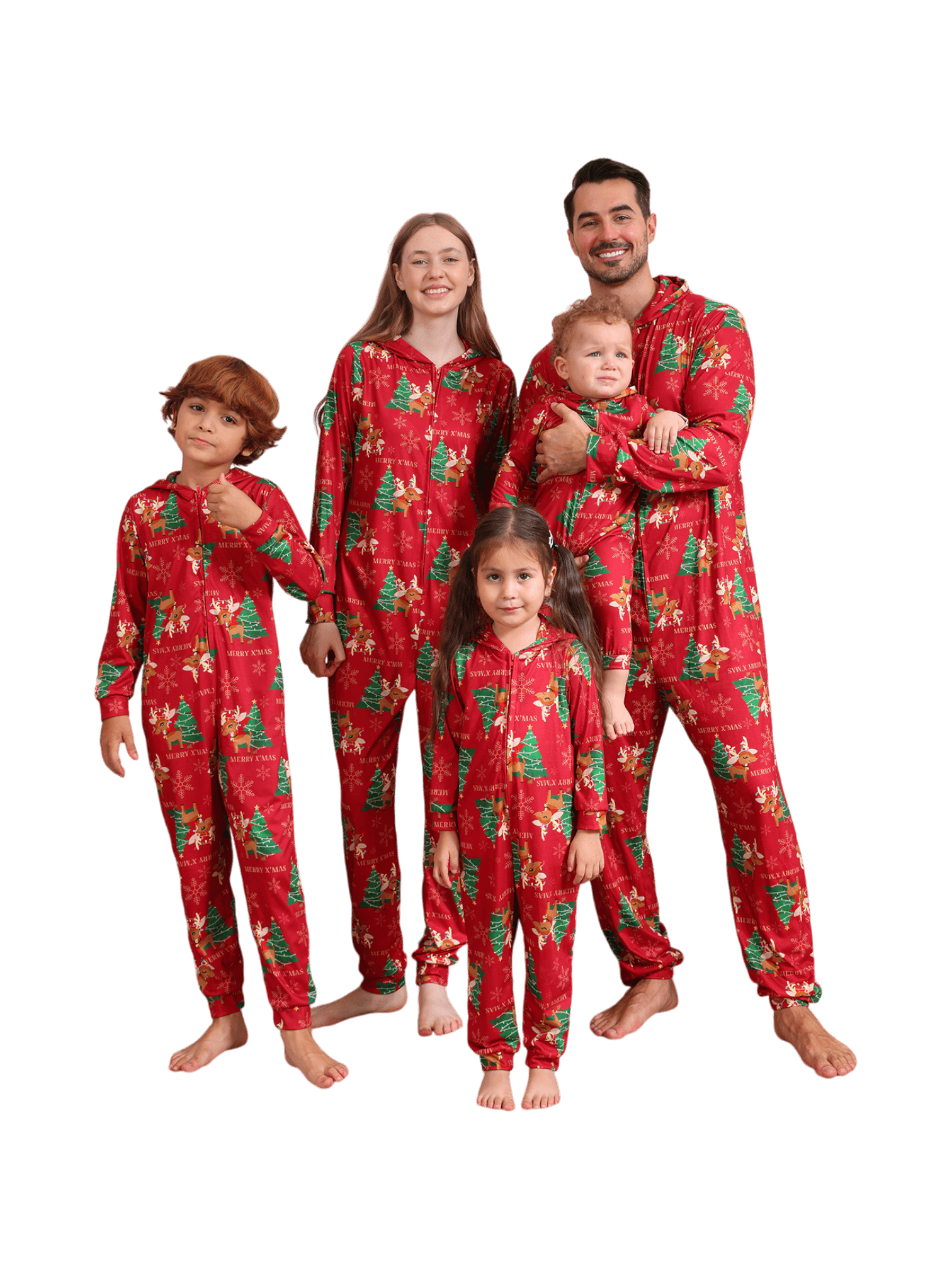 Merry xmas Family Jumpsuit red reindeer pattern