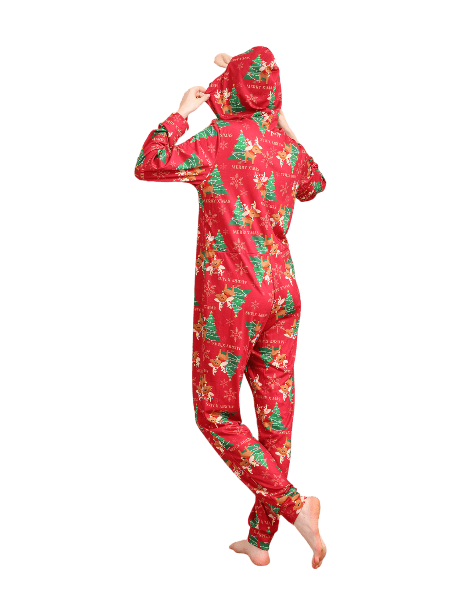 Merry xmas Family Jumpsuit red reindeer pattern