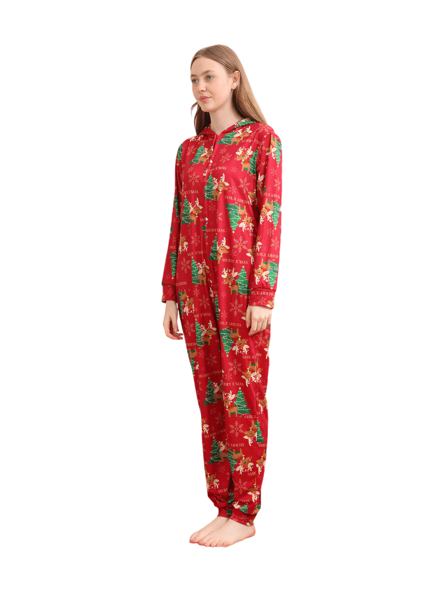 Merry xmas Family Jumpsuit red reindeer pattern