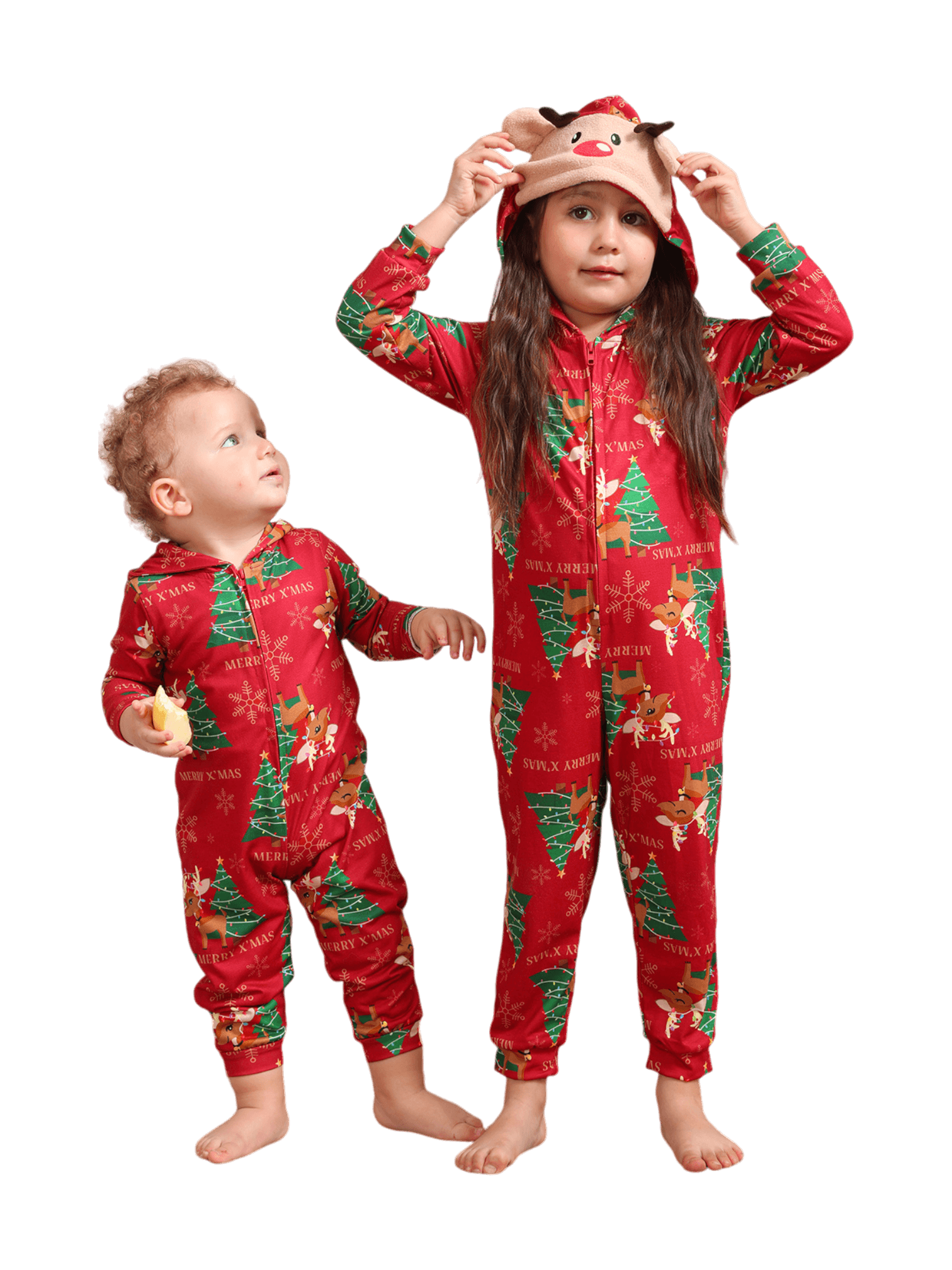 Merry xmas Family Jumpsuit red reindeer pattern