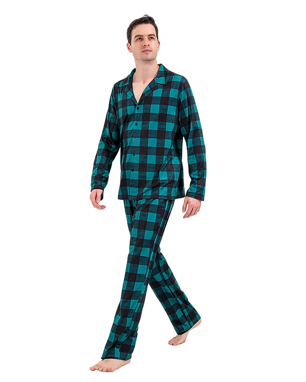 Modern green checked family Christmas pajamas