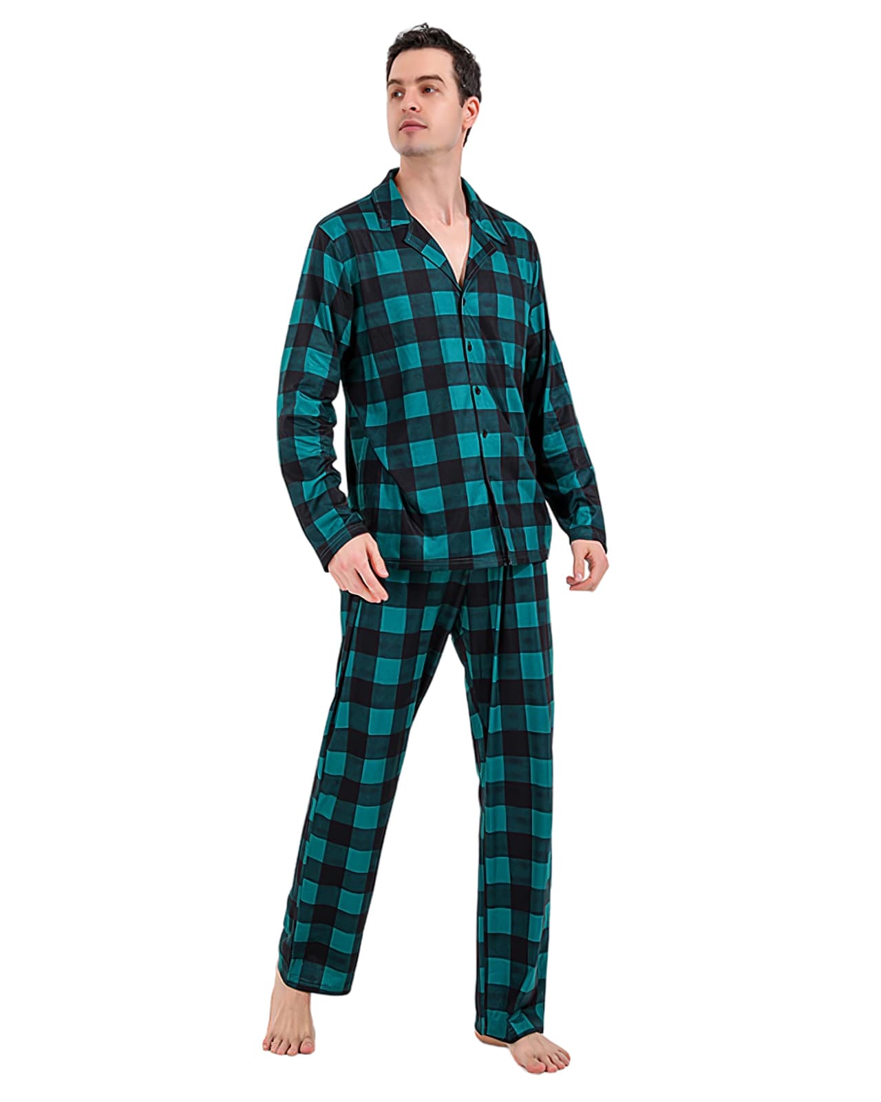Modern green checked family Christmas pajamas