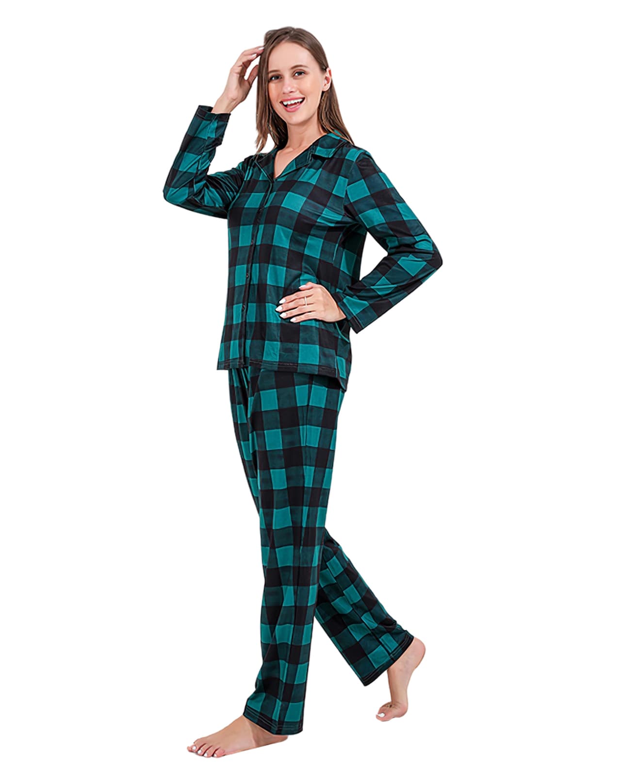 Modern green checked family Christmas pajamas