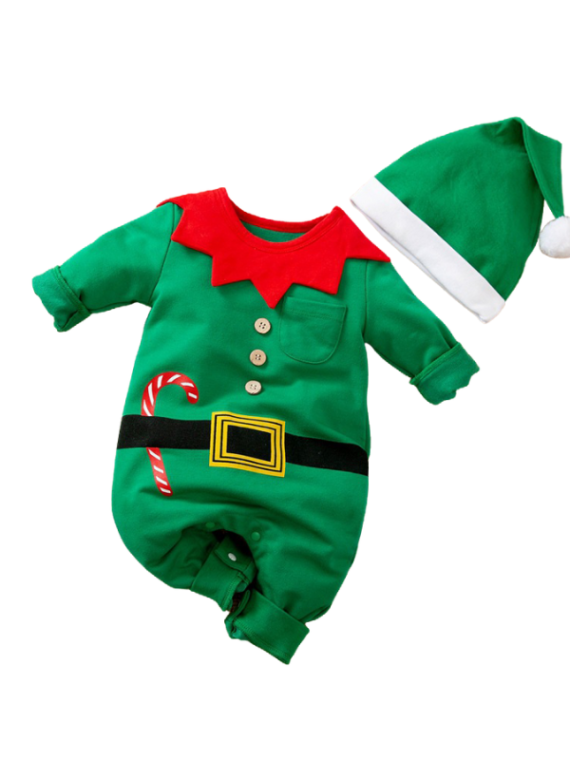 Pijama de Navidad verde con sombrero, verde y - The Christmas Fabric